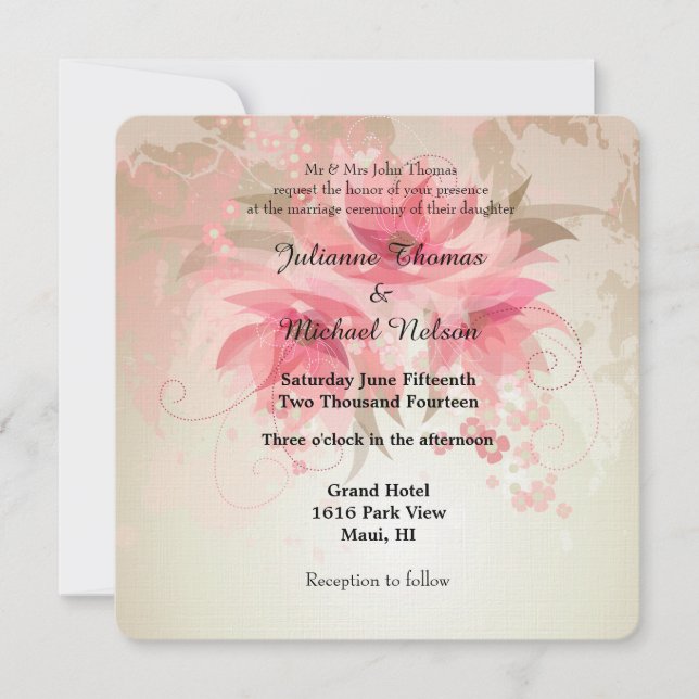 Invitación Boda floral de resumen rosa (Anverso)