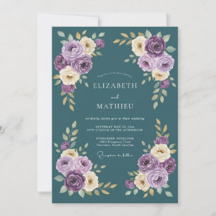 Invitación Boda Floral de Romance de Amatista Teal