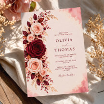 Boda floral de rosa acuarela elegancia Borgoña