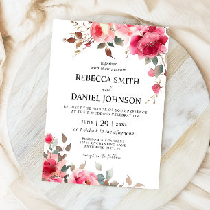 Invitación Boda floral de rosa acuarela rosa moderna elegante