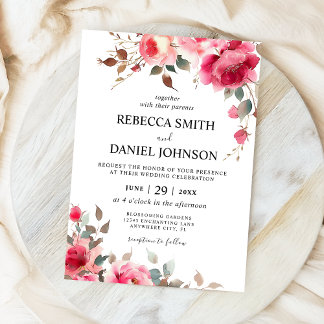 Invitación Boda floral de rosa acuarela rosa moderna elegante