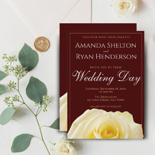 Invitación Boda floral de rosa amarilla elegante de Borgoña