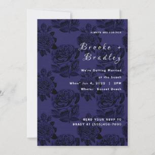 Invitación Boda floral de rosa azul oscuro