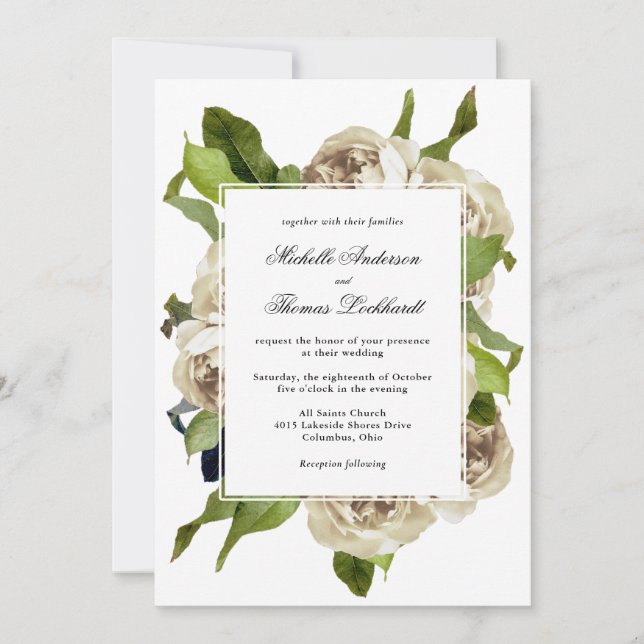 Invitación Boda Floral de Rosa Blanca (Anverso)