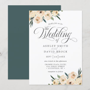 Invitación Boda floral de rosa blanca chic marfil
