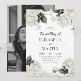 Invitación Boda Floral de Rosa Blanca Moderna y Elegante