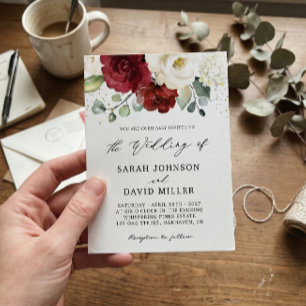 Invitación Boda Floral de Rosa Blanca Roja Preciosa Eucalipto