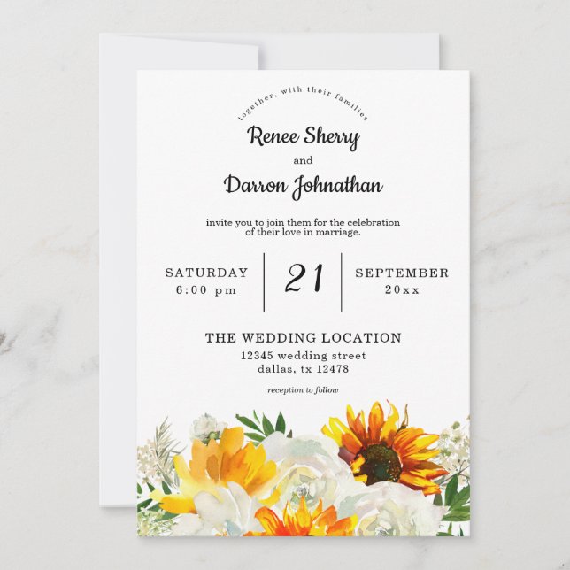 Invitación Boda floral de rosa blanca y giratoria (Anverso)