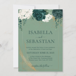 Invitación Boda floral de rosa blanca y verde pastel