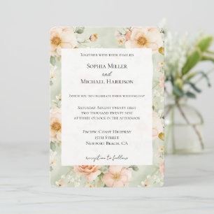 Invitación Boda floral de rosa bonita menta melocotón