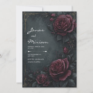 Invitación Boda floral de Rosa Burgundy Carbonilla oscura tem