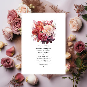Invitación Boda floral de rosa canela y rosa polvorienta