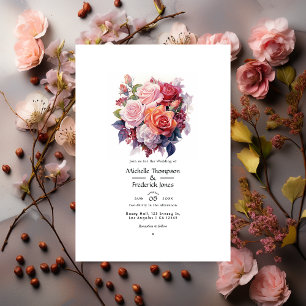 Invitación Boda floral de rosa ceniza y manzana especiada