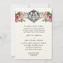 Invitación Boda floral de rosa de la sagrada familia católica