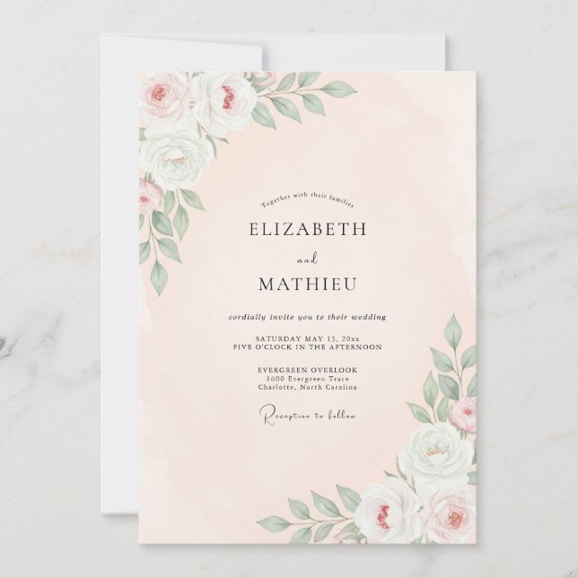Invitación Boda floral de rosa melocotón (Anverso)