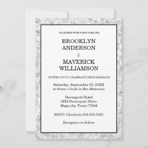 Invitación Boda Floral de Rosa Negra y Blanca Elegante