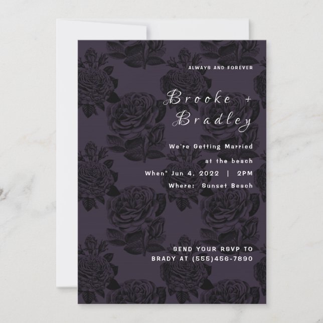 Invitación Boda floral de rosa oscura (Anverso)