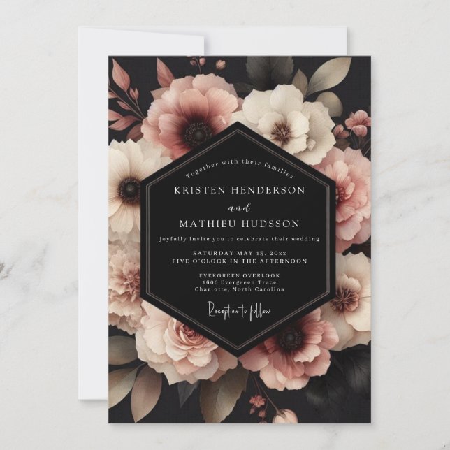 Invitación Boda Floral de Rosa Polvorienta (Anverso)