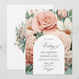 Invitación Boda floral de Rosa Polvorienta, Verde Menta y Rub