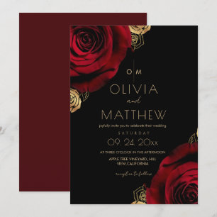 Invitación Boda floral de rosa roja divina y romántica