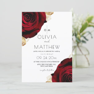 Invitación Boda floral de rosa roja romántica moderna