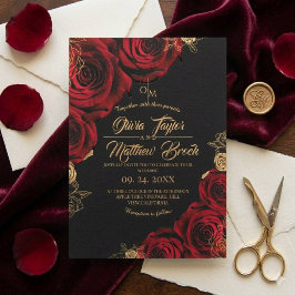 Invitación Boda floral de rosa roja y borgoña