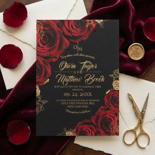 Invitación Boda floral de rosa roja y borgoña