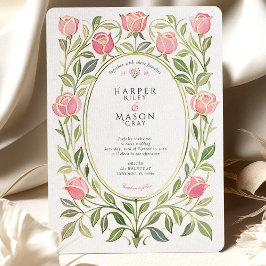 Invitación Boda floral de rosa rosa Art Nouveau elegante