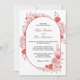 Invitación Boda floral de rosa rosa con marco arqueado modern