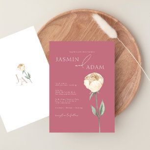 Invitación Boda floral de rosa rosa magenta simple y elegante