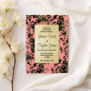 Invitación Boda floral de rosa rosa rosa rosa rosa negro vint
