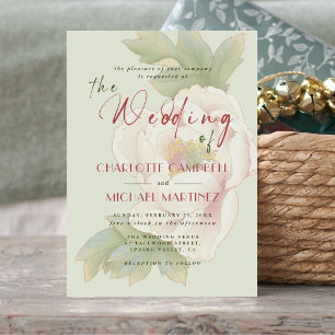 Invitación Boda floral de Rosa rustico Sage Green Rubor Peony