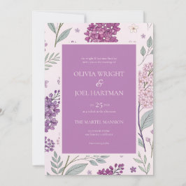 Invitación Boda floral de rosa suave y lila púrpura