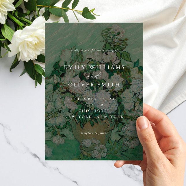 Invitación Boda floral de rosas blancas de Van Gogh (Subido por el creador)