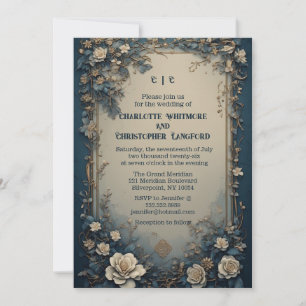 Invitación Boda floral de rosas blancas lujosas y verdes eleg