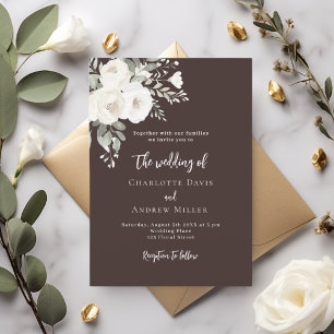Invitación Boda floral de rosas blancas marrón