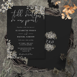Invitación Boda Floral De Rosas Blancas Y Negra Gótica