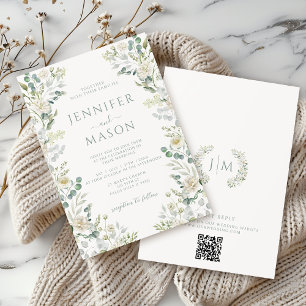 Invitación Boda floral de rosas de eucalipto verde salvia ele