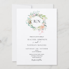 Invitación Boda floral de Rosas de monograma de Kraft rústico