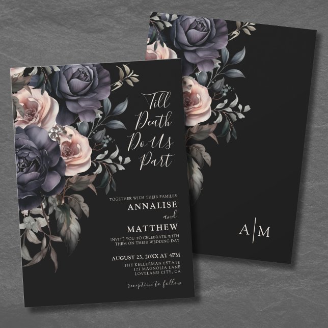 Invitación Boda floral de rosas elegantes góticas (Gothic Elegant Roses Floral Wedding Invitation )