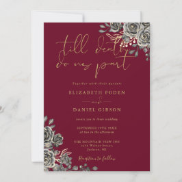 Invitación Boda Floral De Rosas Góticos De Borgoña Y Oro