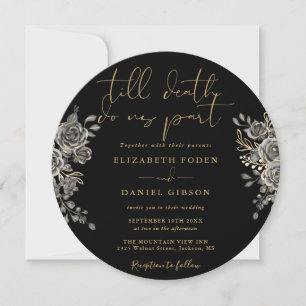 Invitación Boda Floral De Rosas Góticos Negros Y Oro