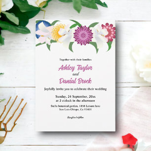 Invitación Boda Floral de Rosas morados amarillo azul botánic