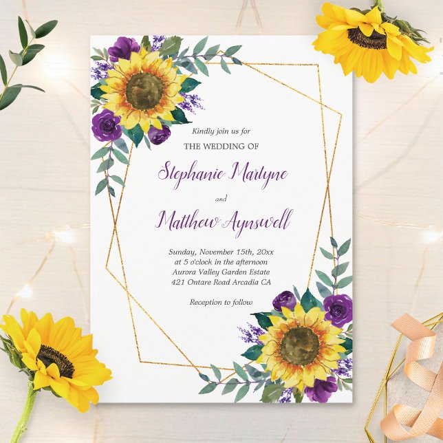 Invitación Boda floral de Rosas morados de girasol geométrico (Subido por el creador)