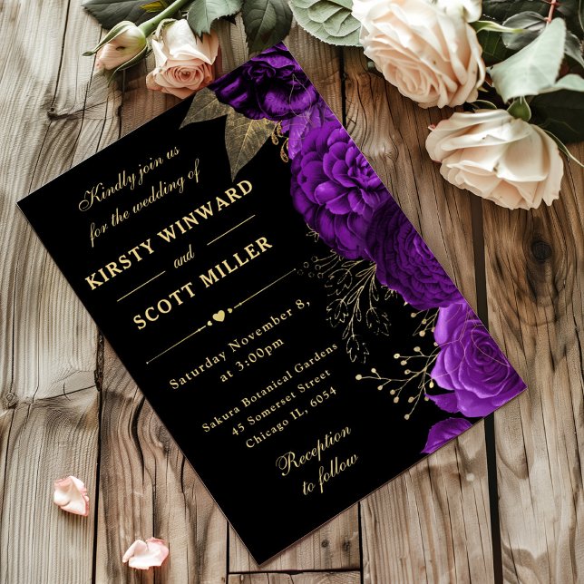 Invitación Boda Floral de Rosas morados y dorados (Subido por el creador)