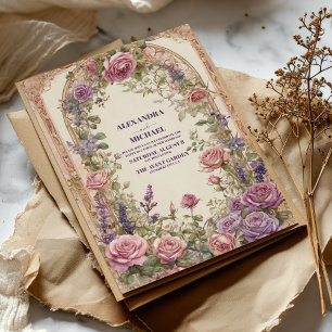 Invitación Boda floral de rosas púrpura vintage arco