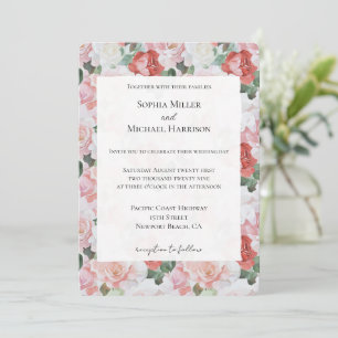 Invitación Boda floral de rosas rojas blancas rosadas de Rubo