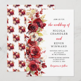 Invitación Boda floral de rosas rojas románticas