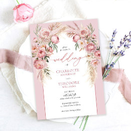 Invitación Boda floral de rosas rosadas elegantes y hierba de
