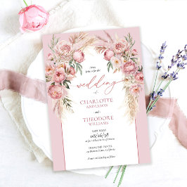 Invitación Boda floral de rosas rosadas elegantes y hierba de